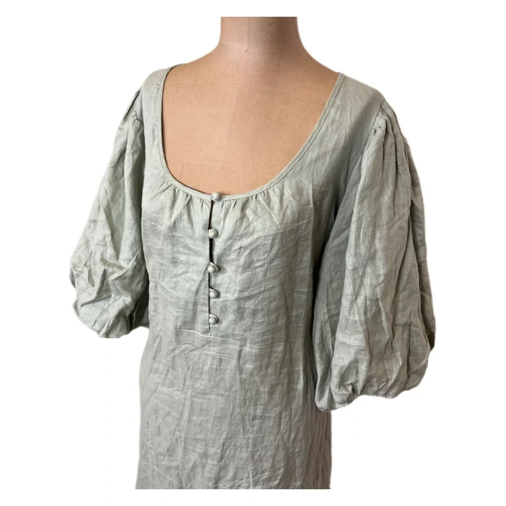 AULIEUDE Light Sage Green Button Detail Dress Women’s Size 12 - Picture 2 of 6